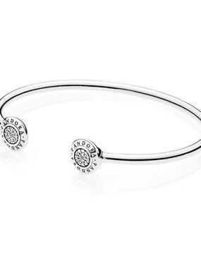 Authentic Pandora Silver Bracelet Signature Open Bangle CLEAR